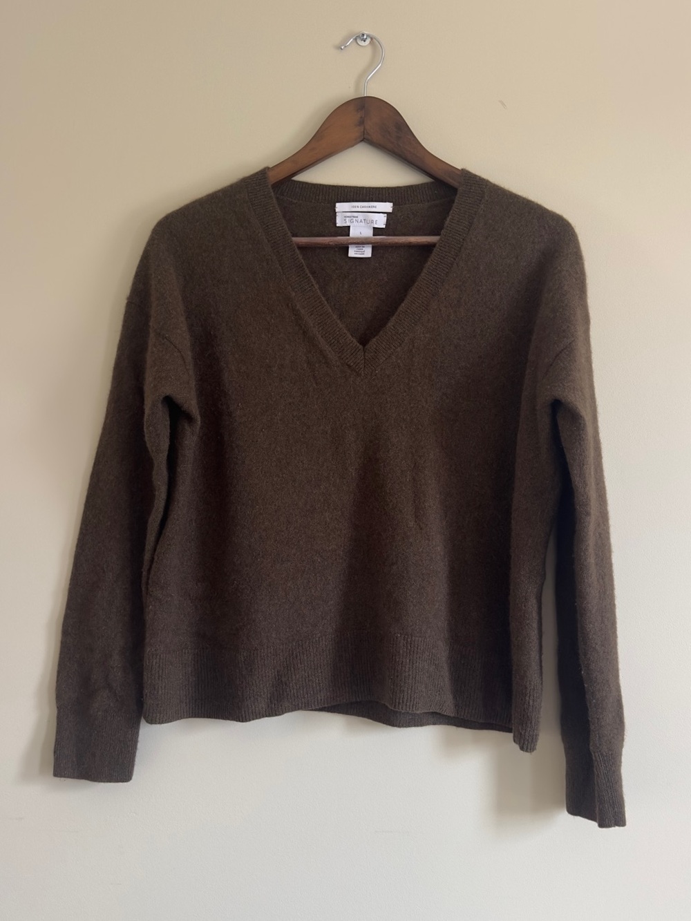Nordstrom 100% Cashmere V-Neck Knit Sweater in Olive Brown